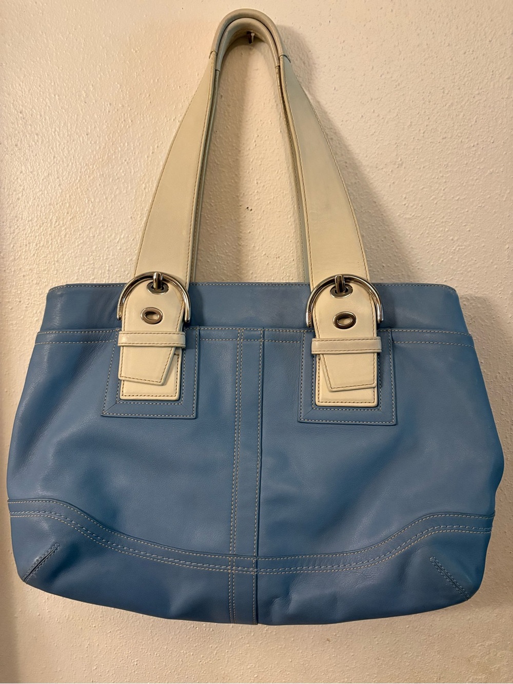 COACH Y2K SOHO LARGE BLUE LEATHER SATCHEL w LEATHER ERGO STRIPED WRISTLET - Picture 2 of 13